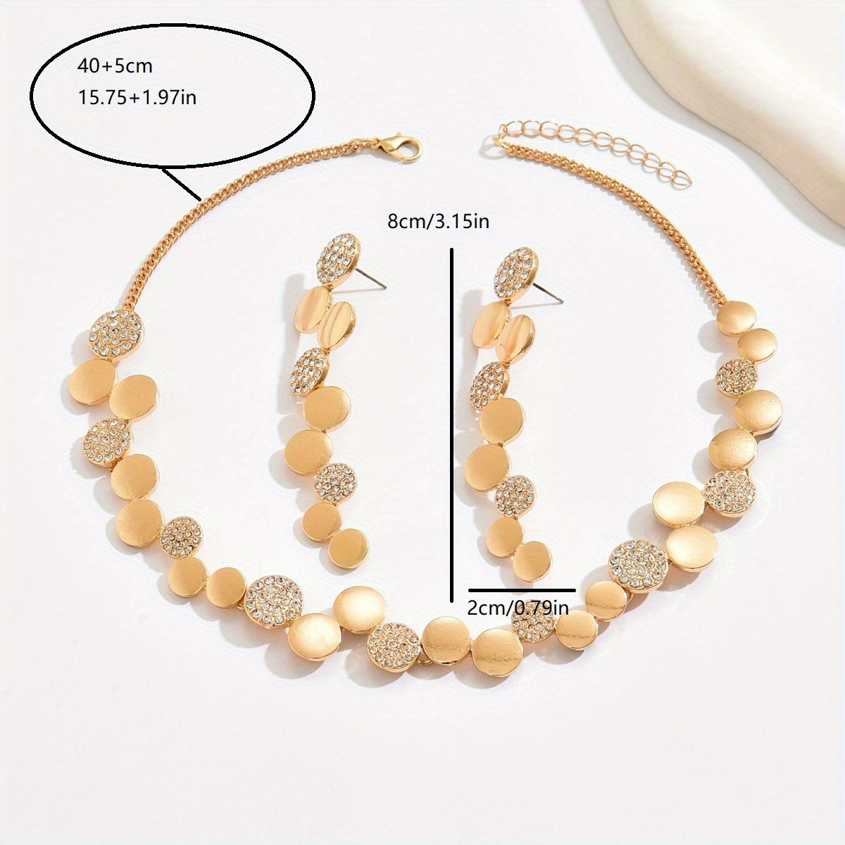 Conjunto de 2 Peças: Colar/Brincos Femininos Luxuosos e Elegantes com Degradê Dourado, Peça Redonda Irregular com Incrustação Brilhante e Super Cintilante, Estilo Boêmio com Colar de Corrente em Camadas e Peça Redonda Irregular, Acessórios de Joias Adequados para Festas Noturnas, Festas e Eventos