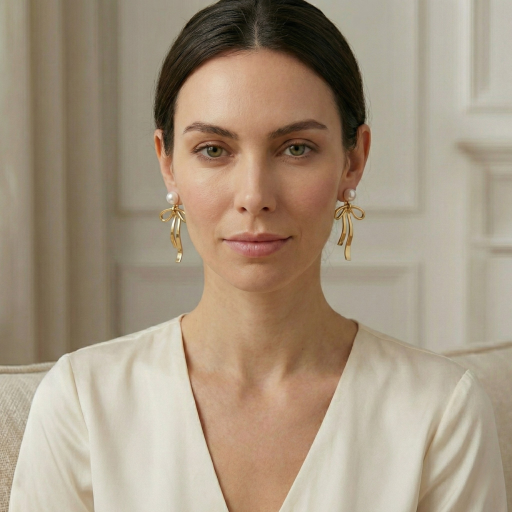 Elegant Gold Bow Earrings - Hypoallergenic & Durable