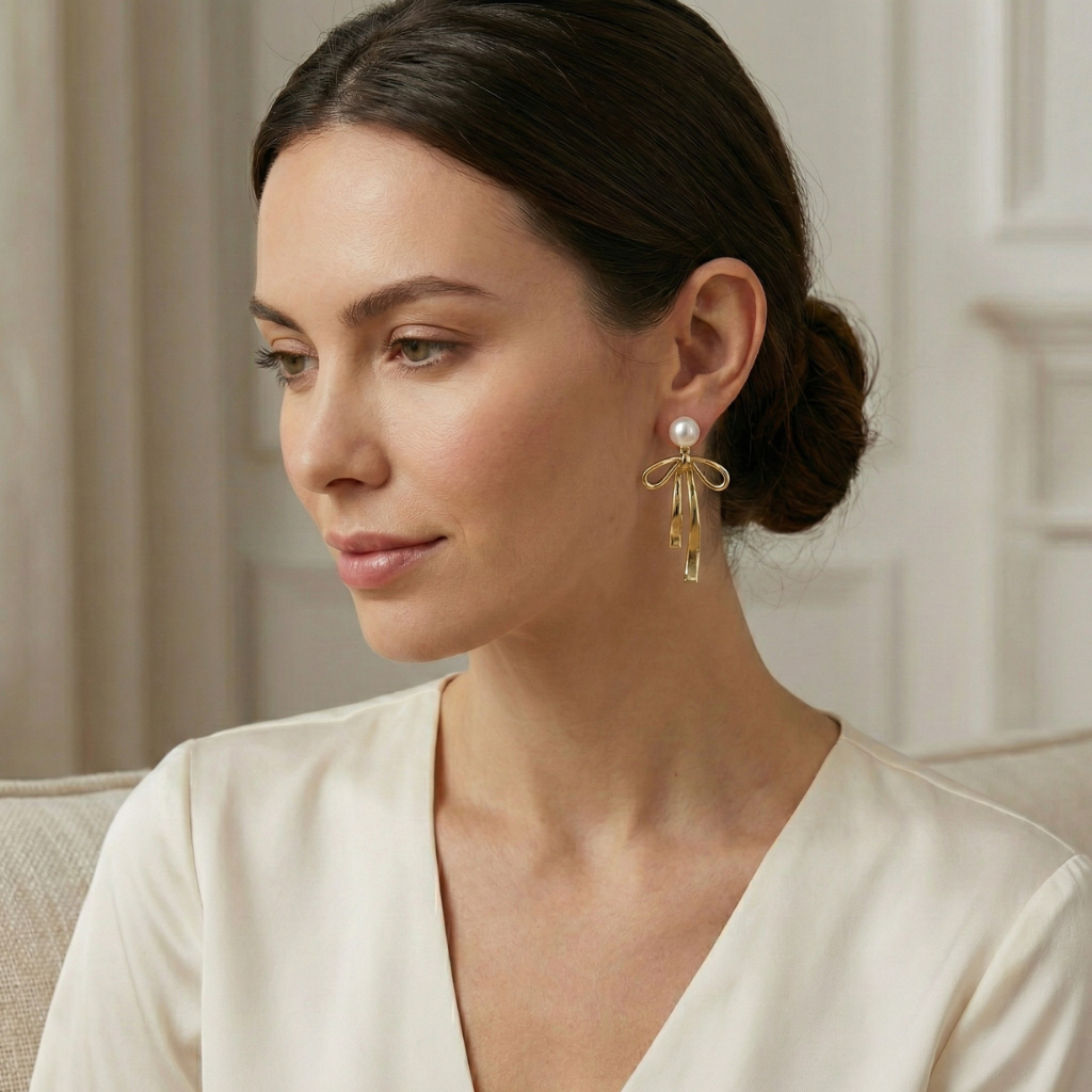 Elegant Gold Bow Earrings - Hypoallergenic & Durable