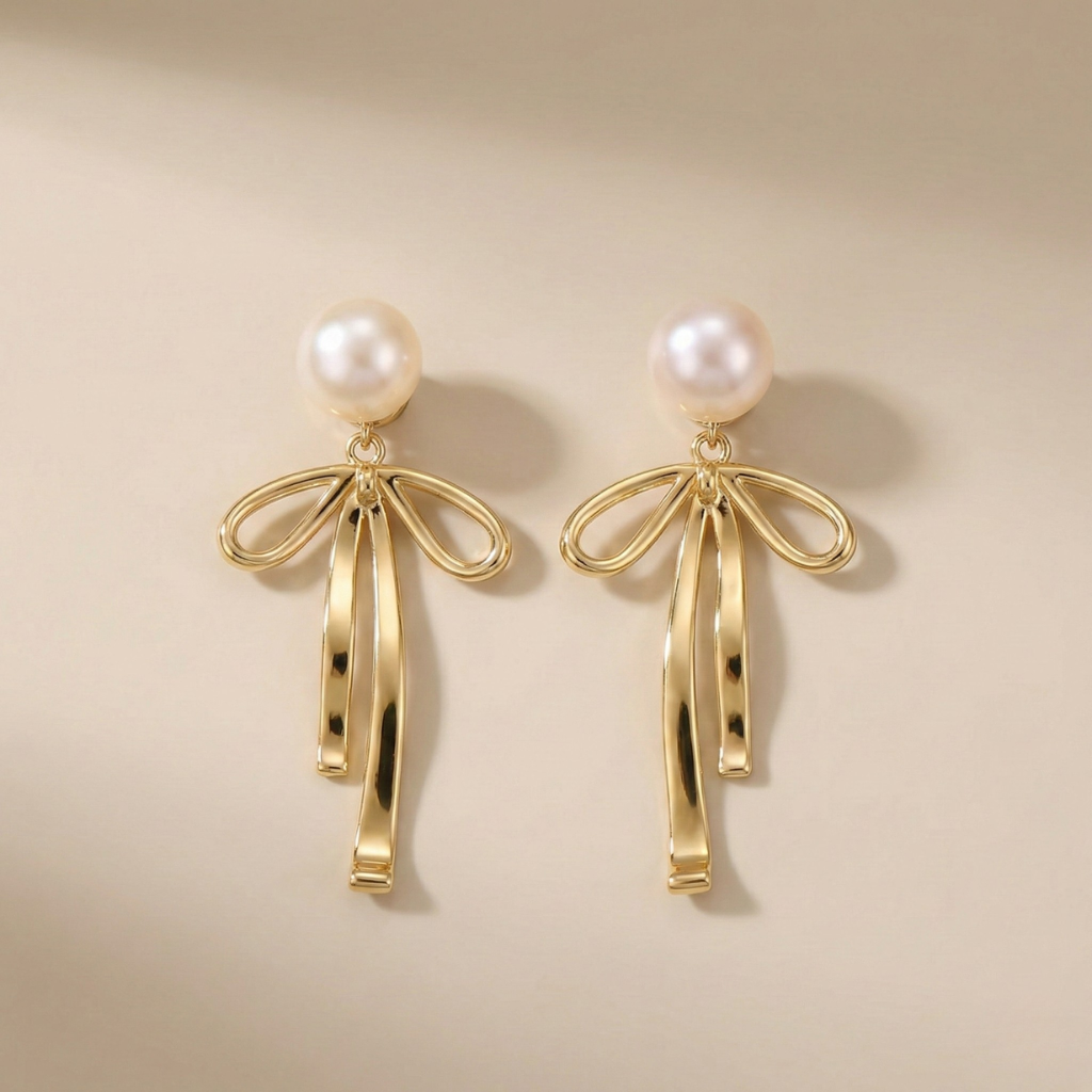 Elegant Gold Bow Earrings - Hypoallergenic & Durable