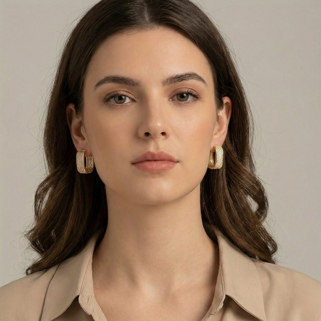 Elegant Gold Zirconia Hoop Earrings