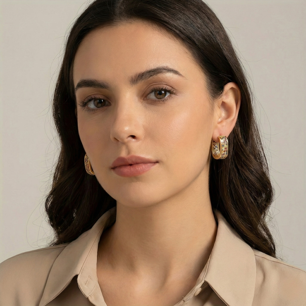 Elegant Gold Zirconia Hoop Earrings