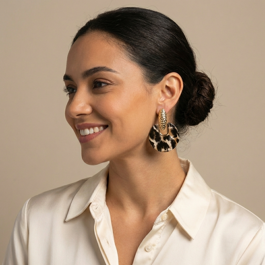 Pair of textured hoop earrings with exaggerated asymmetrical geometric posts for a sophisticated look.