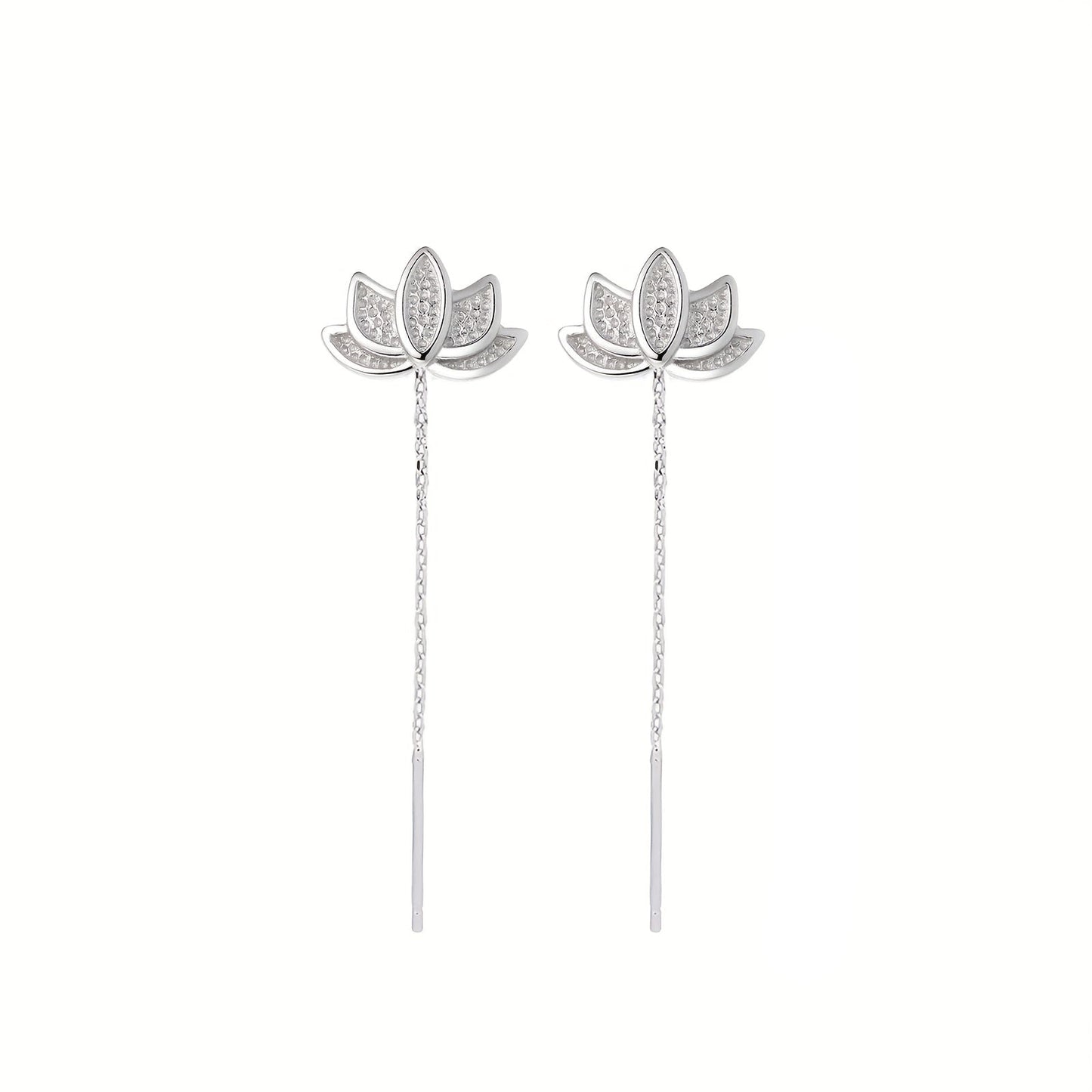Um Par de Brincos Pendentes Elegantes para Mulheres, Com Franjas de Flor de Lótus Feitas de Prata S925, Com 1.1G de Peso. Perfeitos para Uso Diário, Primavera e Verão, Lembranças de Formatura e Celebrações Festivas.
