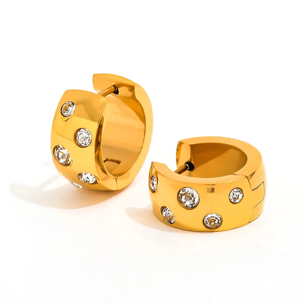 Radiant zircon hoops crafted in stainless steel with a flawless 18K gold finish.