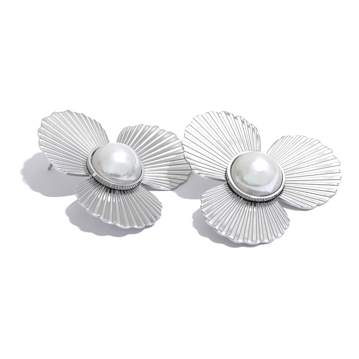 Petal Fan Studs — Pearl Accent Finish