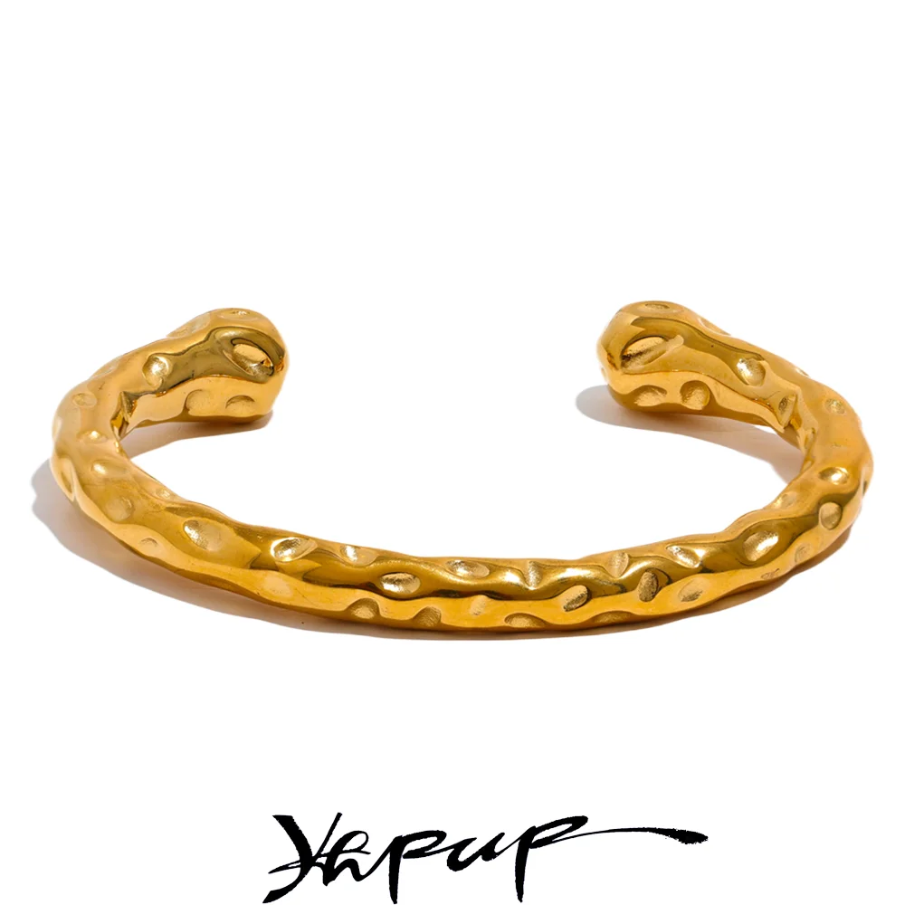 Radiant Resilience: Gold-Plated Hammered Stainless Steel Bracelet