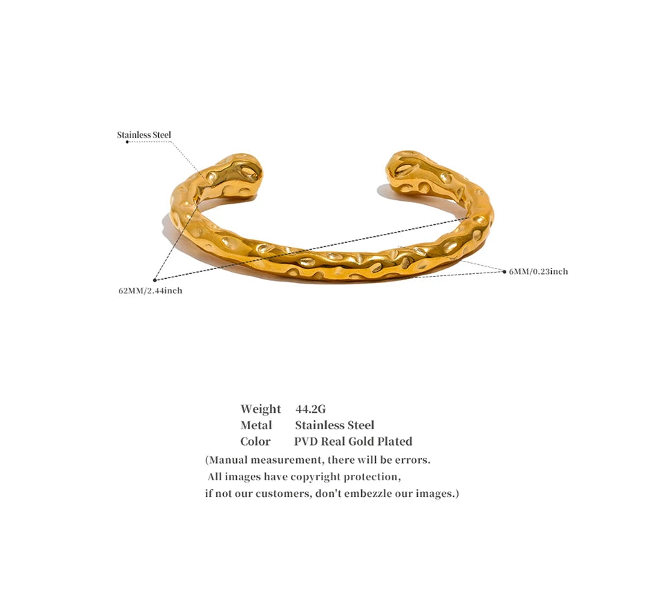 Radiant Resilience: Gold-Plated Hammered Stainless Steel Bracelet