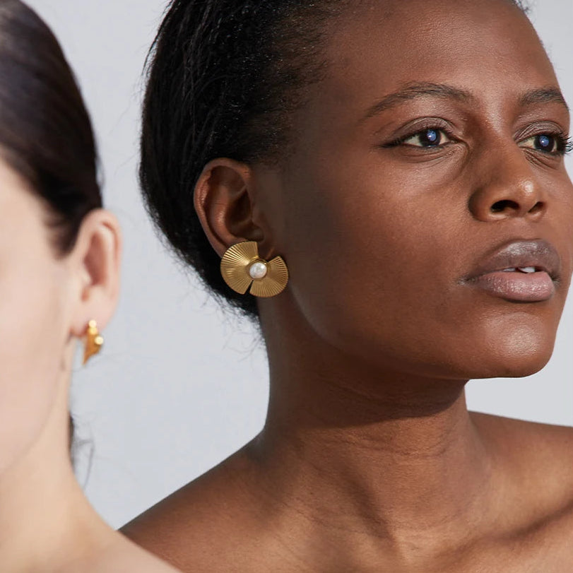 Petal Fan Studs — Pearl Accent Finish