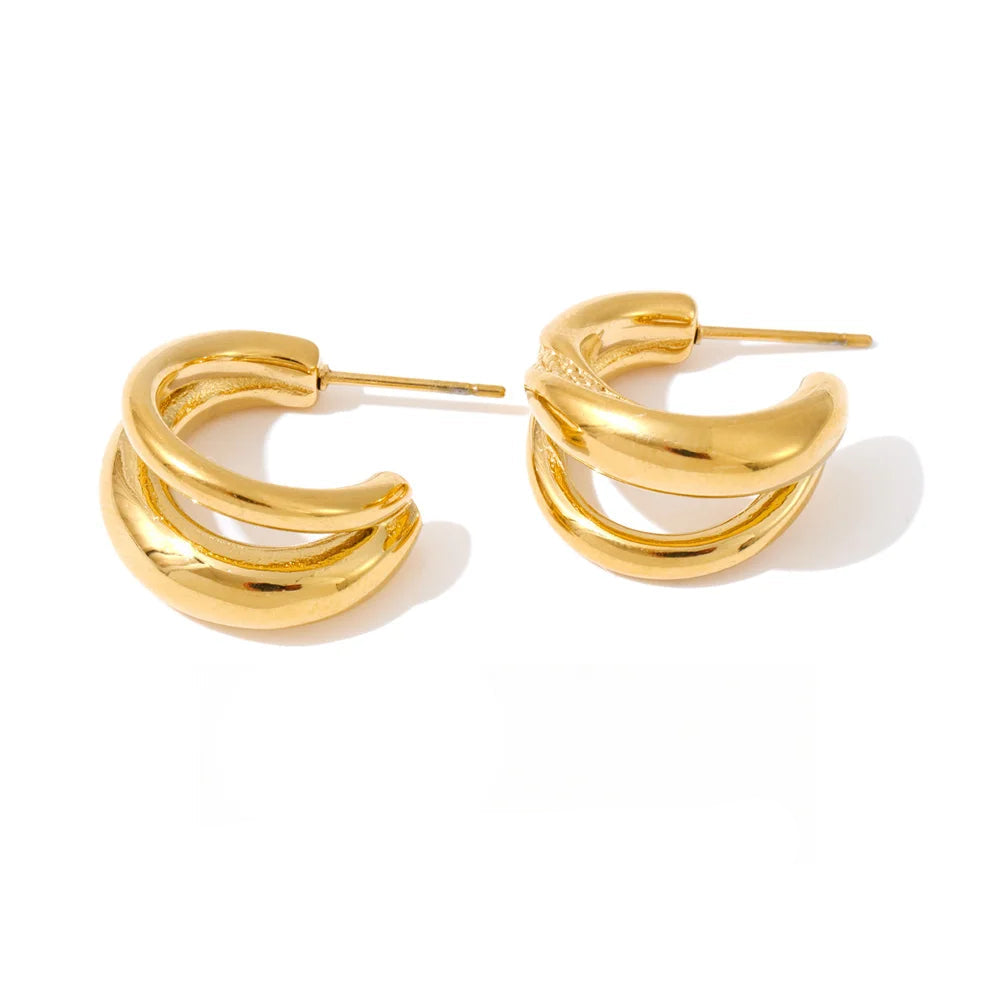 Double C-Shaped Hoop Earrings | 18K PVD Gold Plated