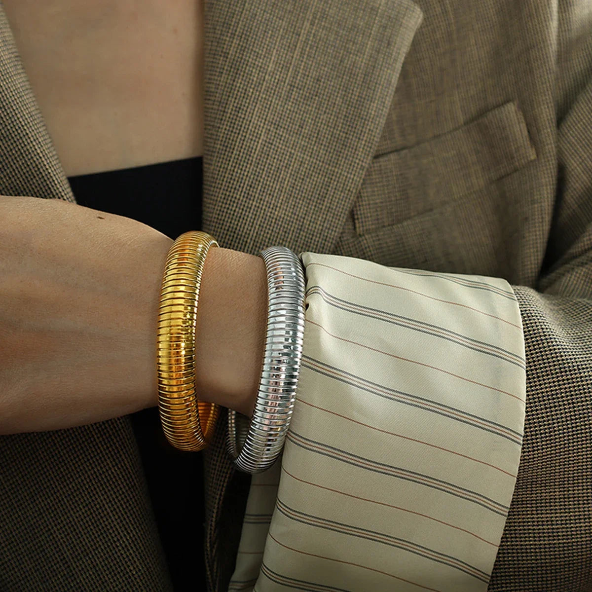 Authentic Nanni – Flex Snake Chain Cuff Bracelet | 18K Gold Plated