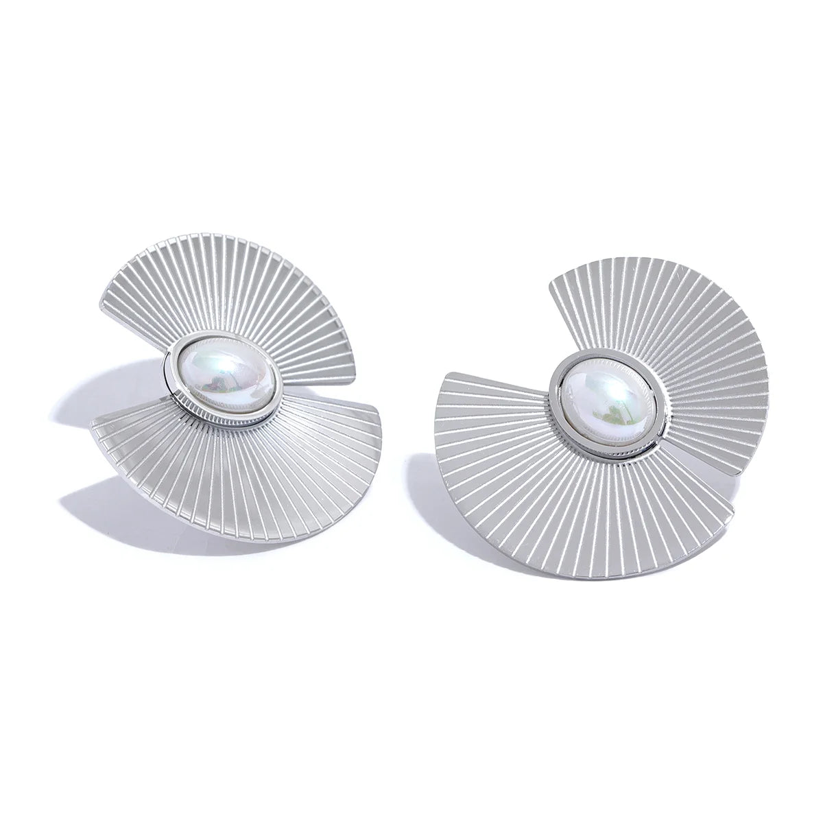 Petal Fan Studs — Pearl Accent Finish
