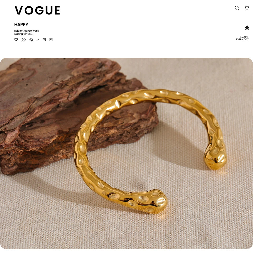 Radiant Resilience: Gold-Plated Hammered Stainless Steel Bracelet