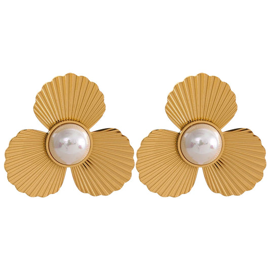 Petal Fan Studs — Pearl Accent Finish