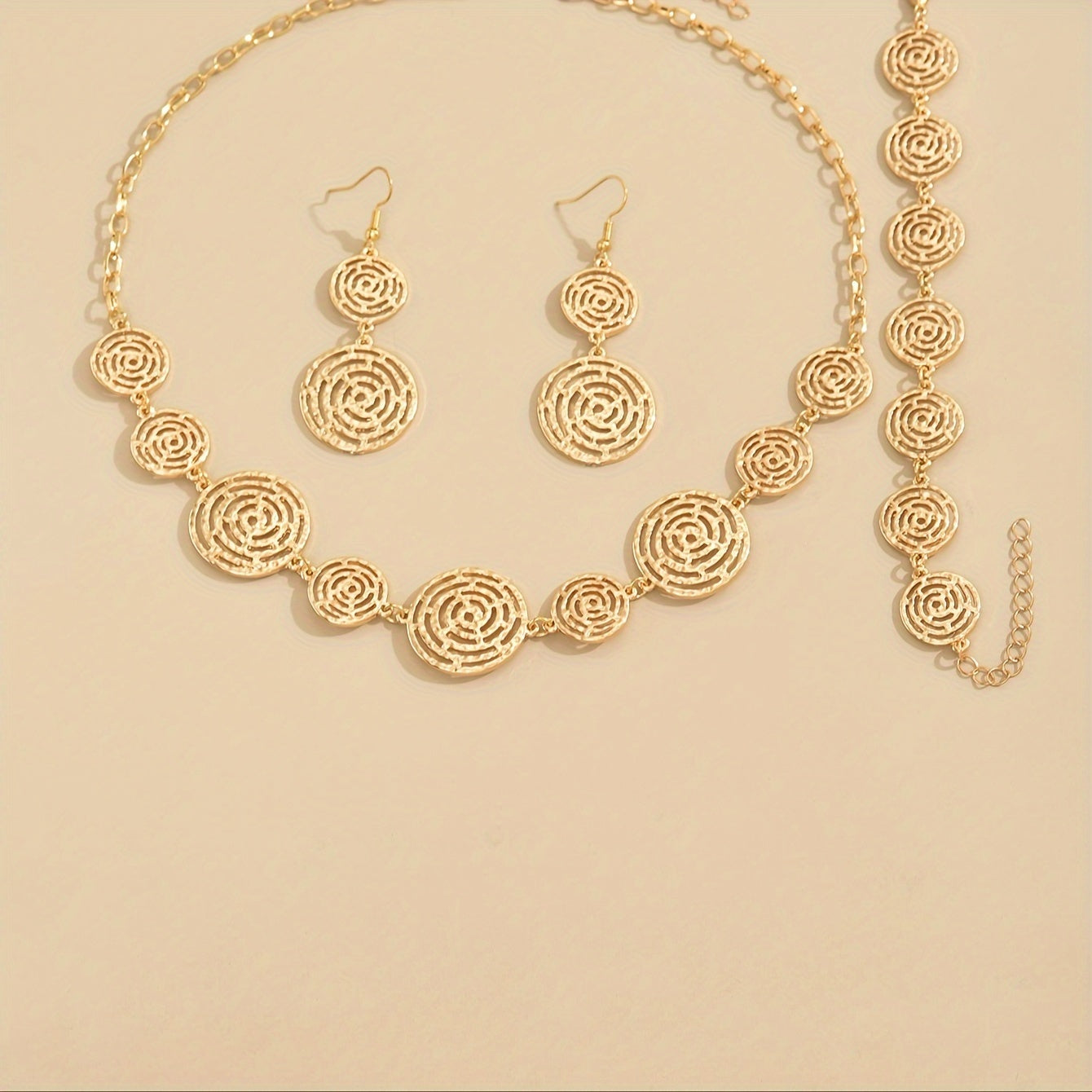 Conjunto Estiloso de Pulseira, Colar e Brincos com Detalhes em Teia de Aranha Vazada - 3 Peças para Adolescentes